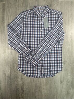 Trenery Slim Fit Blue Plaid Shirt Mens S Button Up NWT